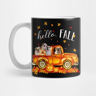 Bulldogs Hello Fall - Bulldogs In Car Pumpkin Halloween T-shirt Bulldogs Autunm Gift Mug